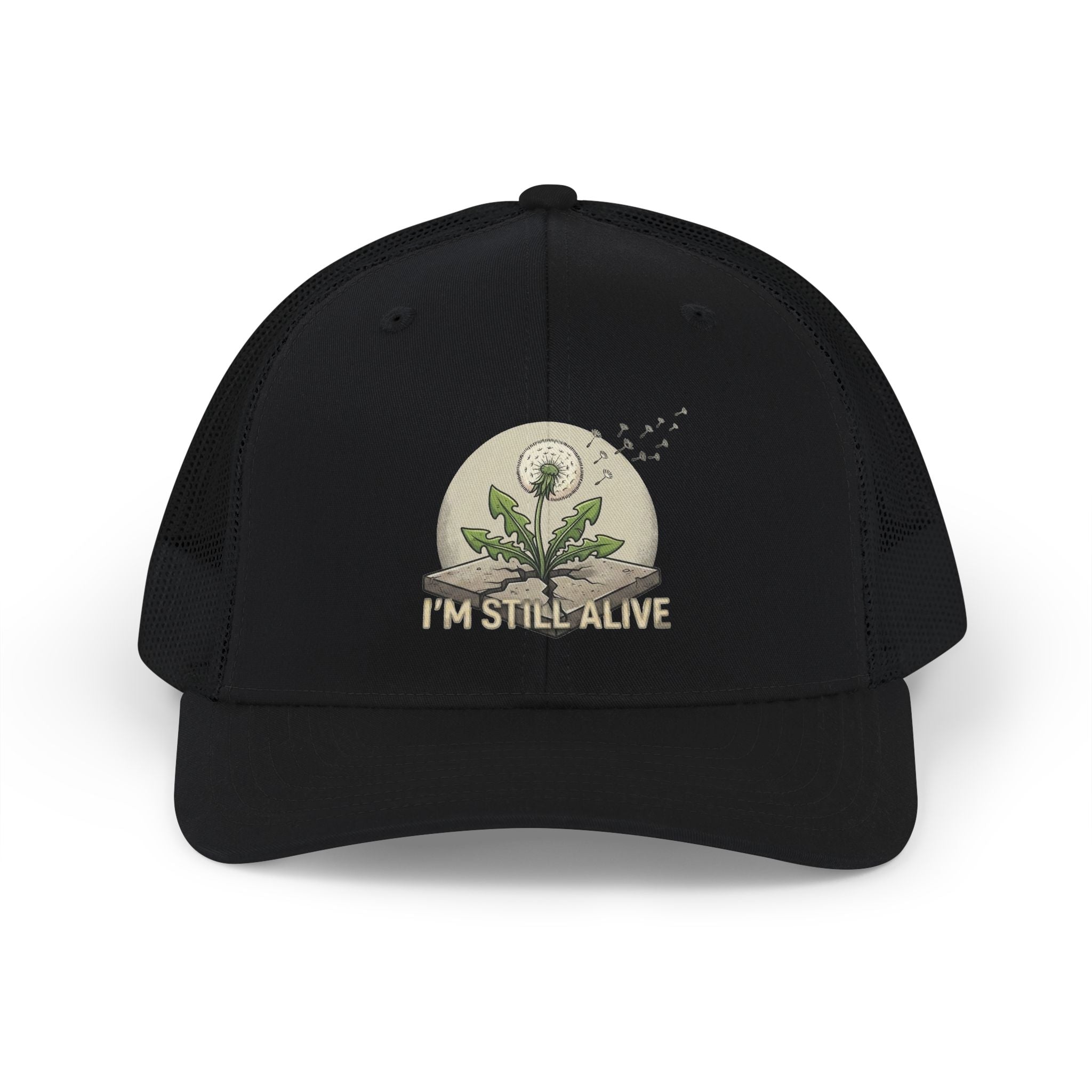 I'm Still Alive Trucker Cap — Dandelion Resilience Snapback