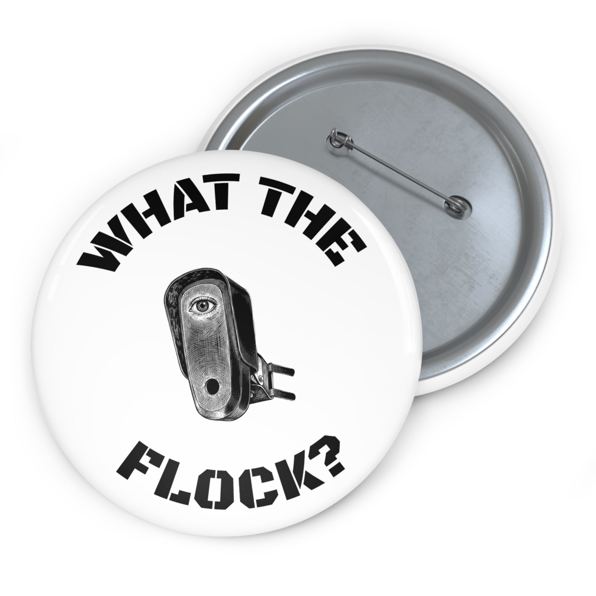 Pin Button — “What The Flock?” Vintage Roller Design