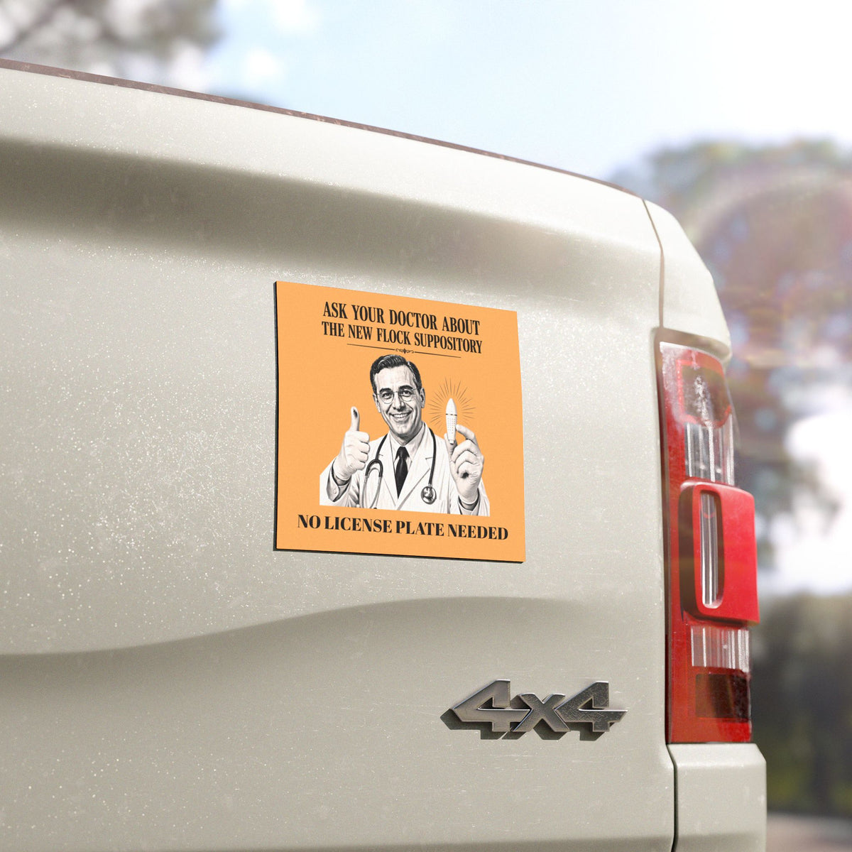 Funny Car Magnet – "Ask Your Doctor About The New Flock Suppository" Retro Anti-Surveillance Humor
