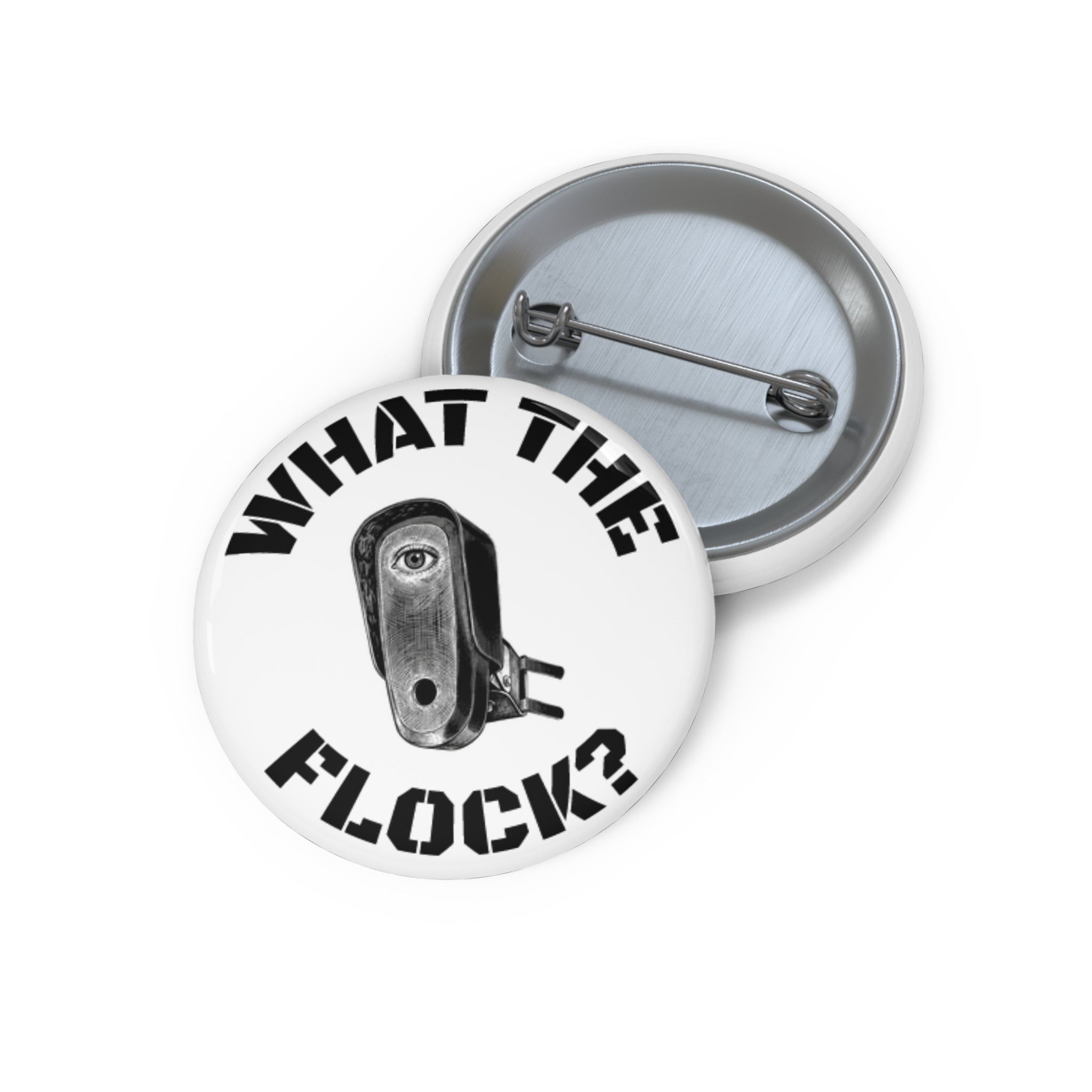Pin Button — “What The Flock?” Vintage Roller Design