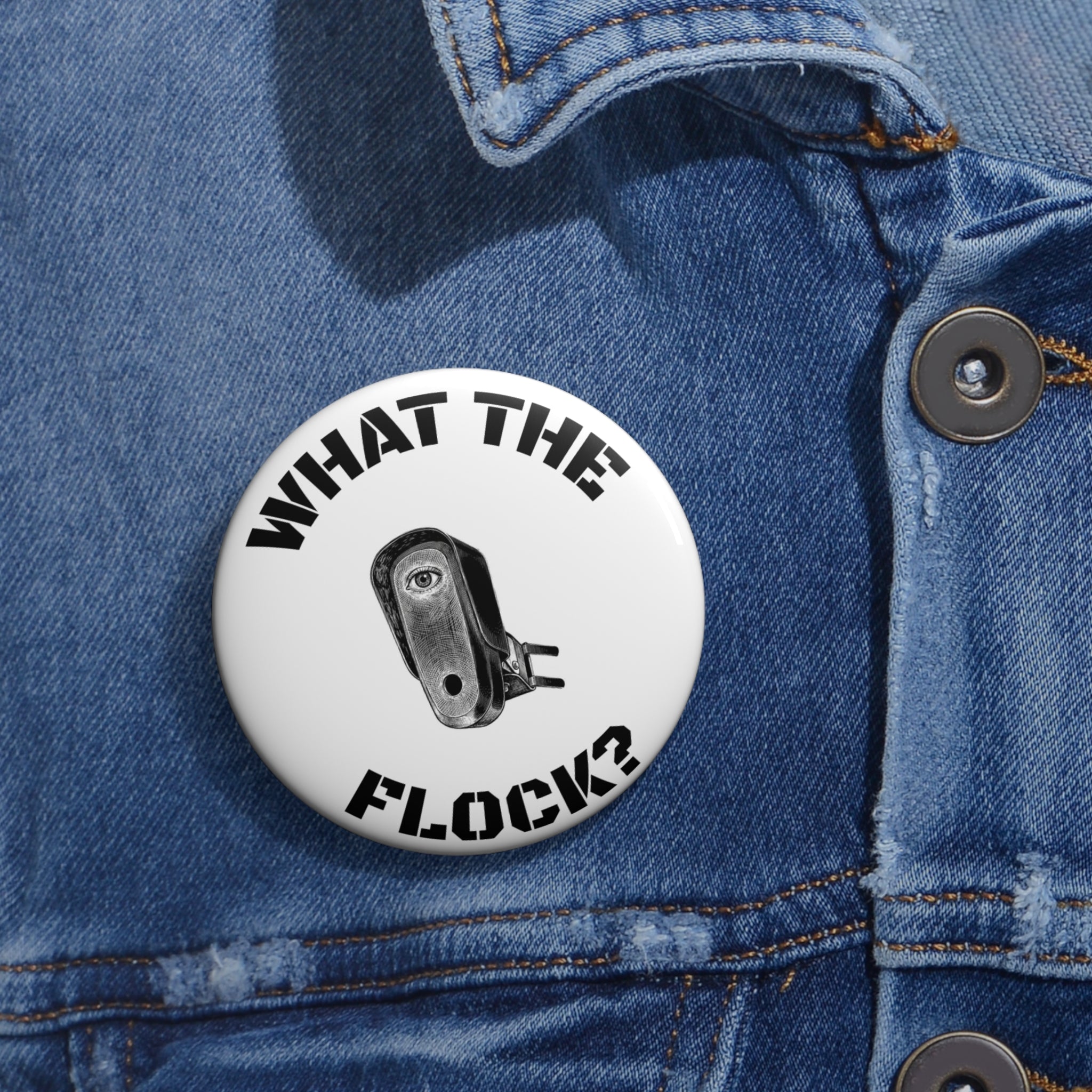 Pin Button — “What The Flock?” Vintage Roller Design