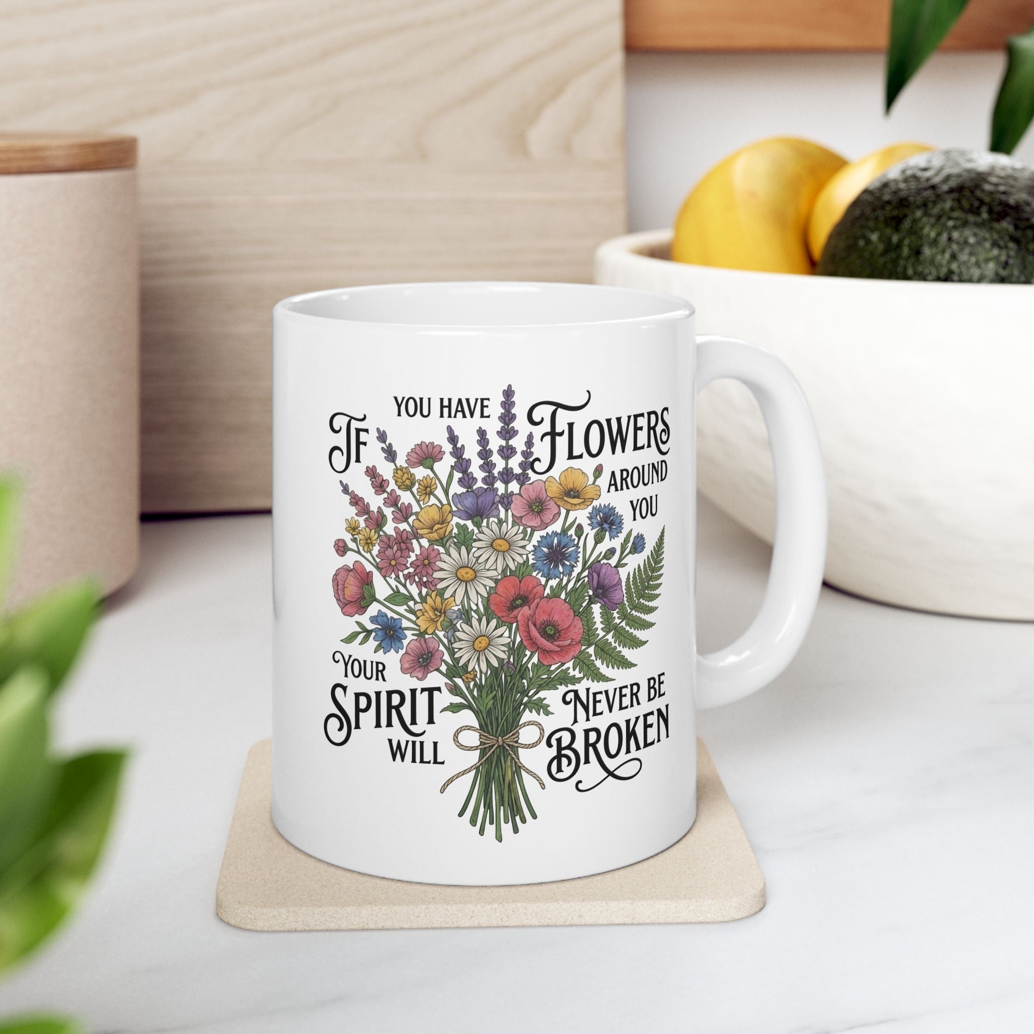 Inspirational Floral Ceramic Mug - "Where Flowers Bloom, So Does Hope"