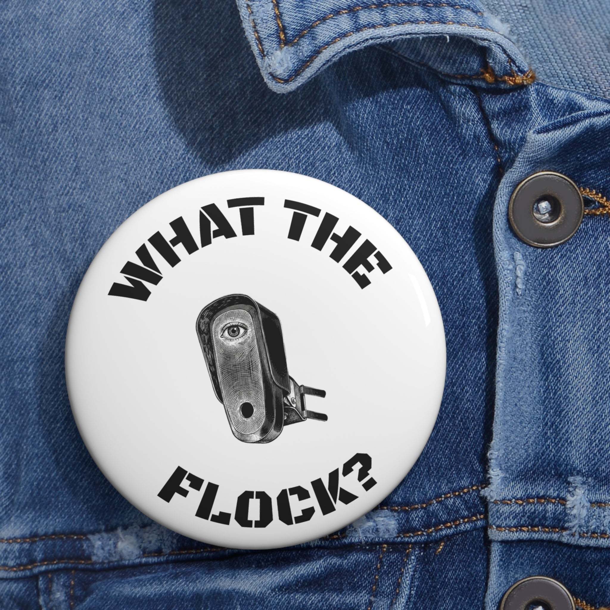 Pin Button — “What The Flock?” Vintage Roller Design