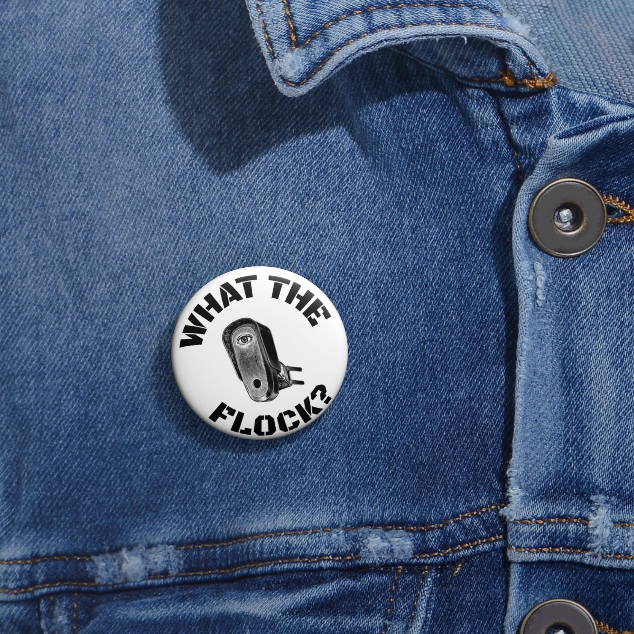 Pin Button — “What The Flock?” Vintage Roller Design