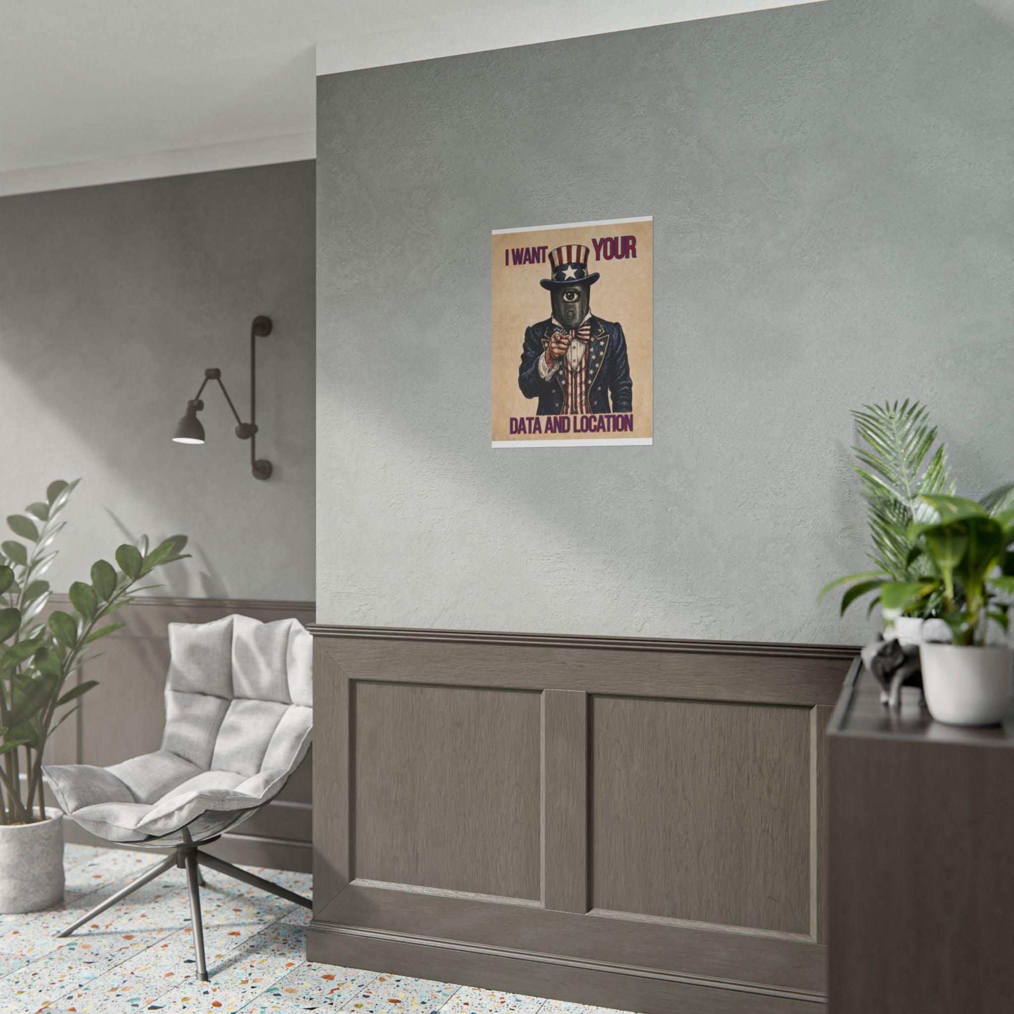 I Want Your Data and Location Rolled Poster — Vintage Uncle Surveillance Art Print