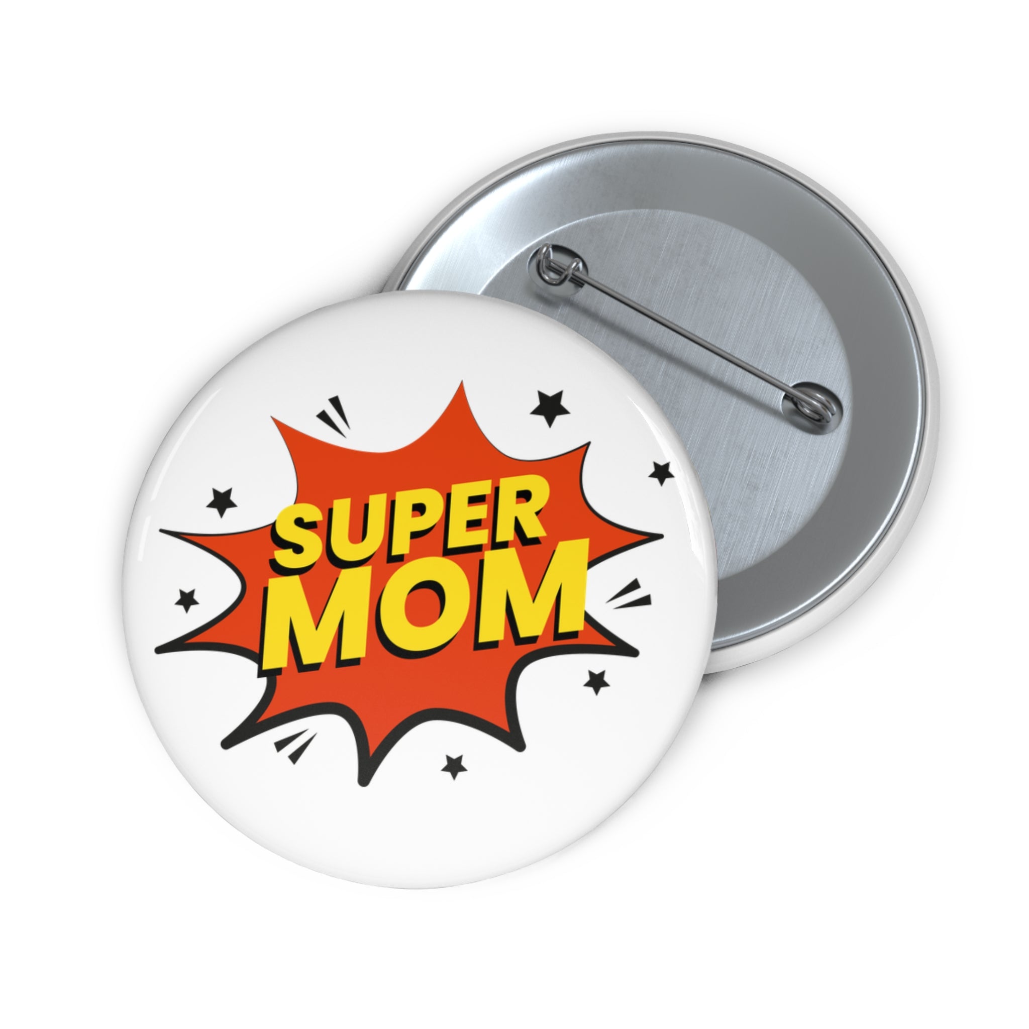 Super Mom Pin Button — Retro Comic Badge for Mother's Day & Gifts