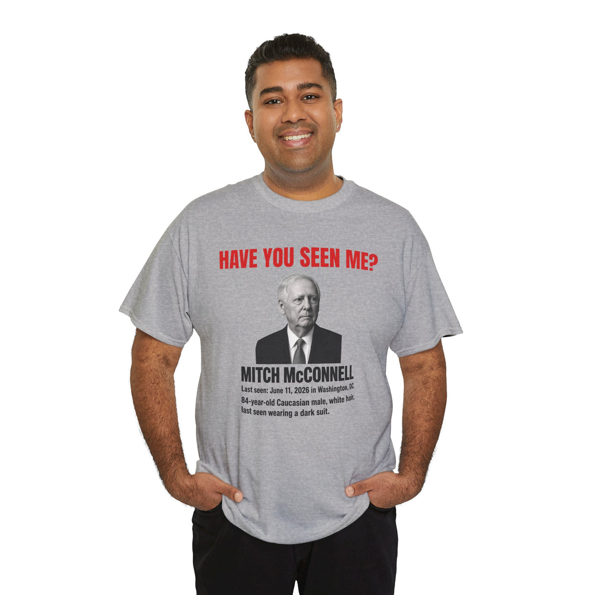 Have You Seen Me? Missing Person Graphic Tee — Mitch McConnell Satirical T‑Shirt