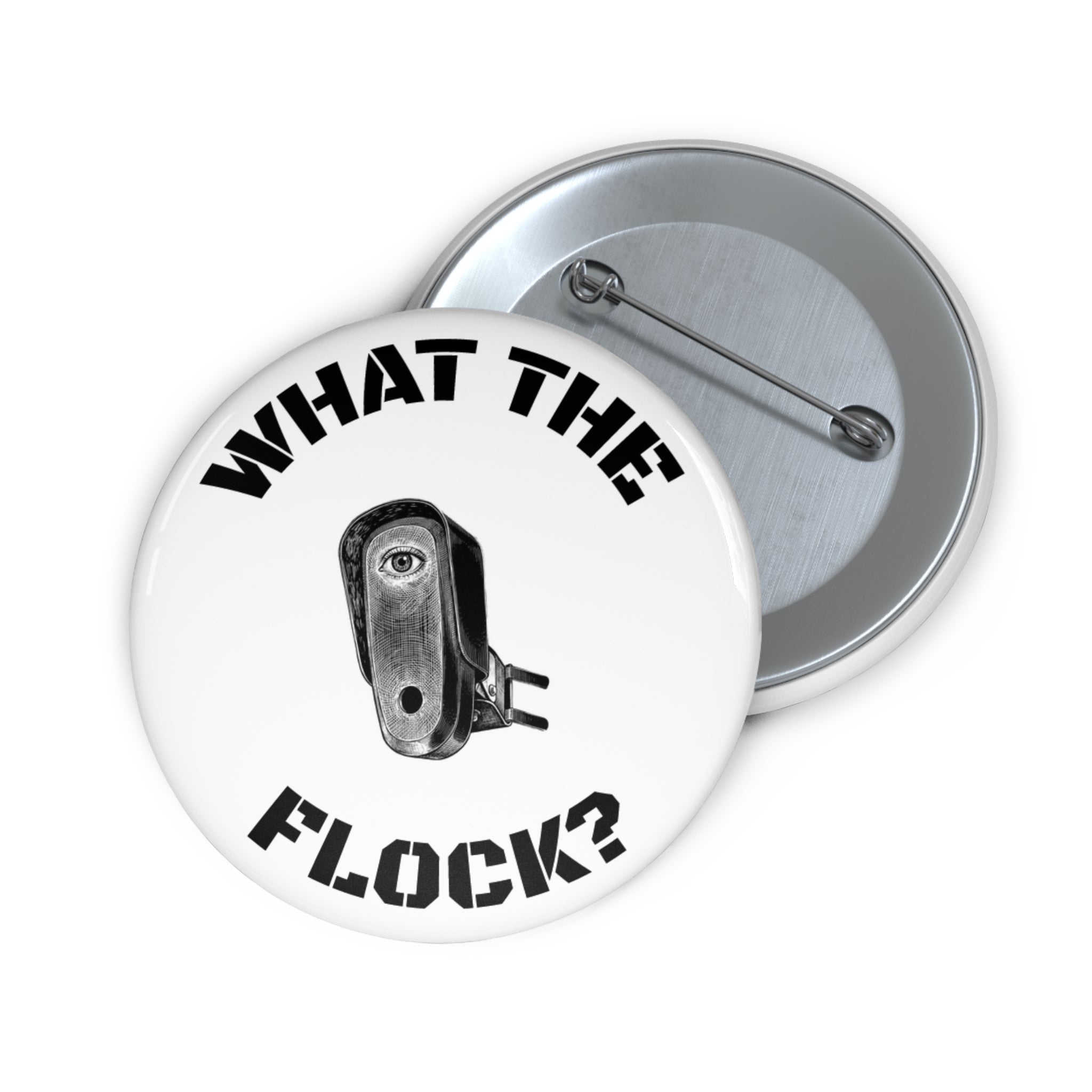 Pin Button — “What The Flock?” Vintage Roller Design