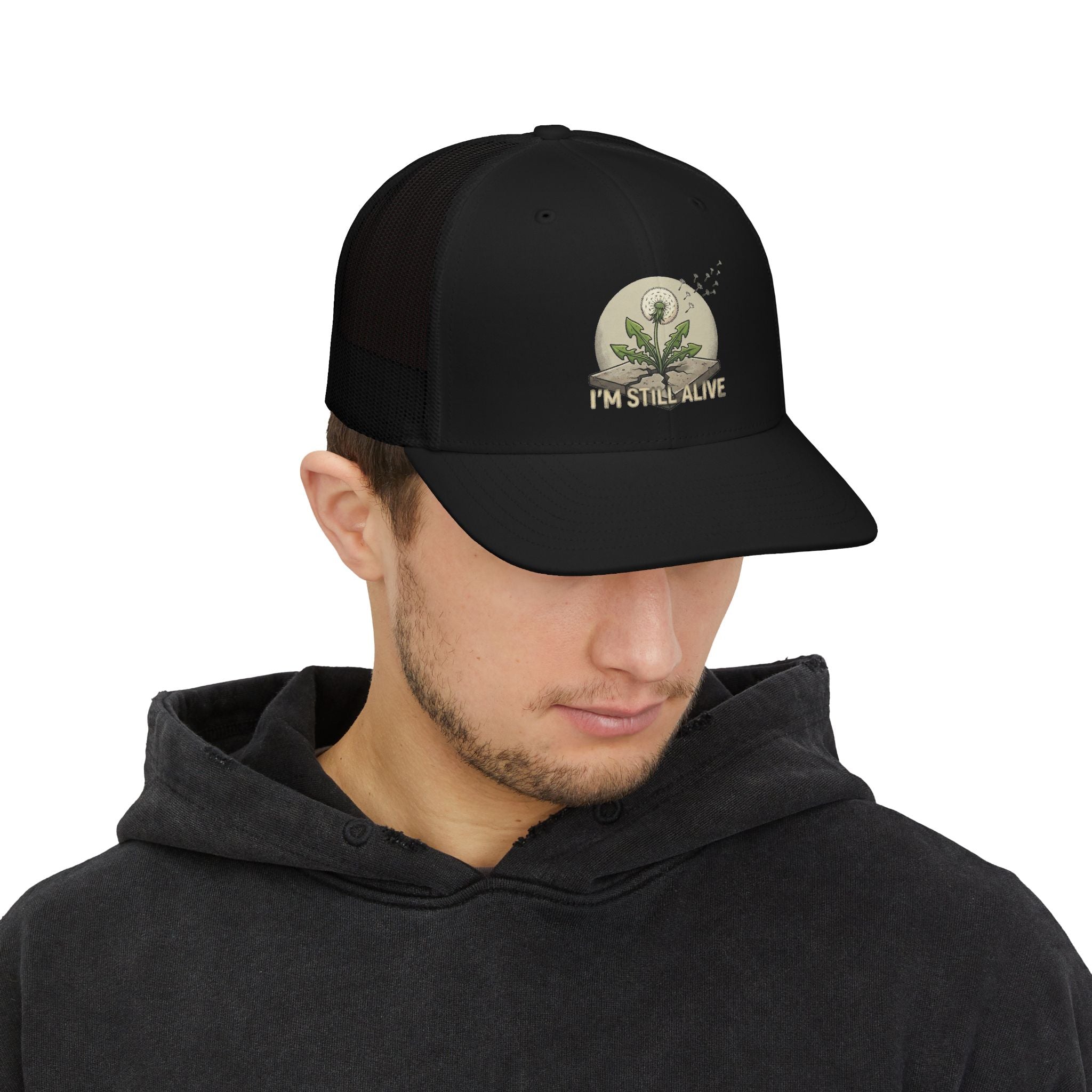 I'm Still Alive Trucker Cap — Dandelion Resilience Snapback