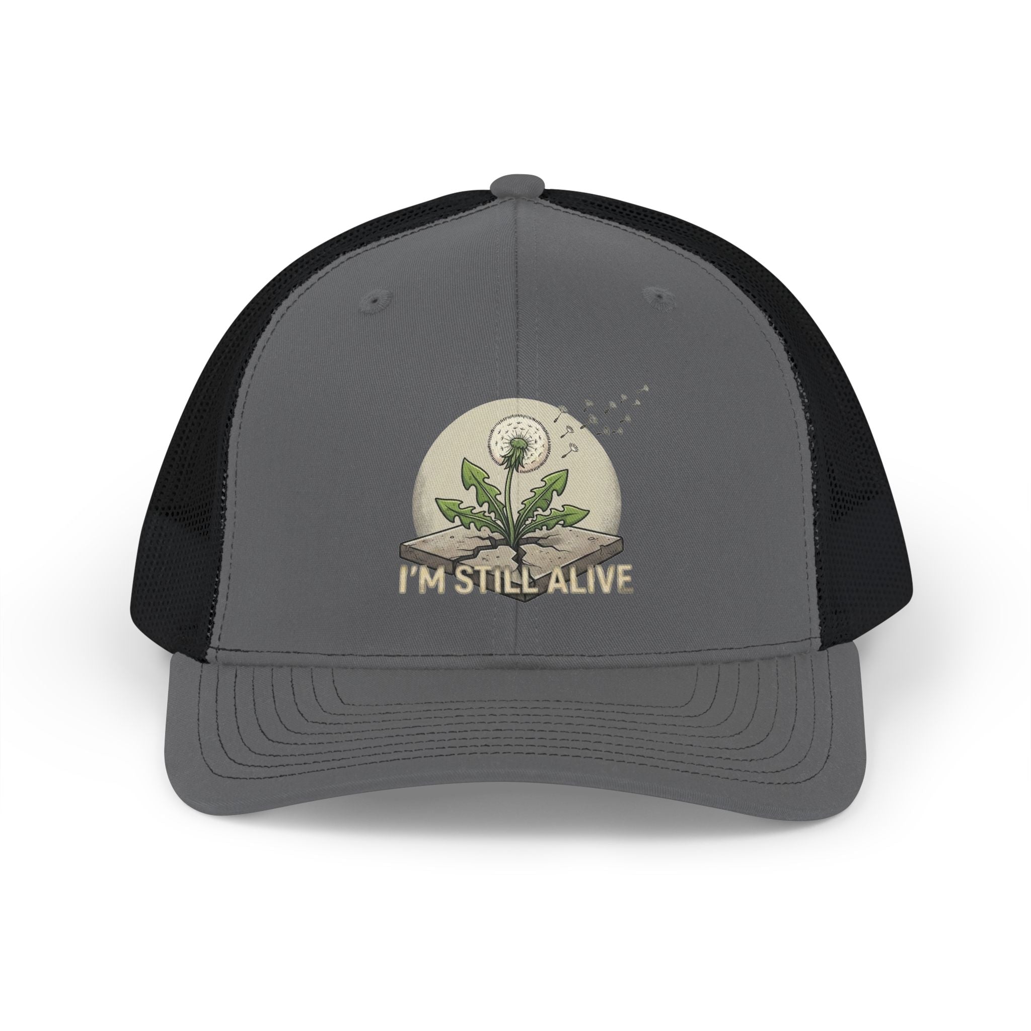 I'm Still Alive Trucker Cap — Dandelion Resilience Snapback