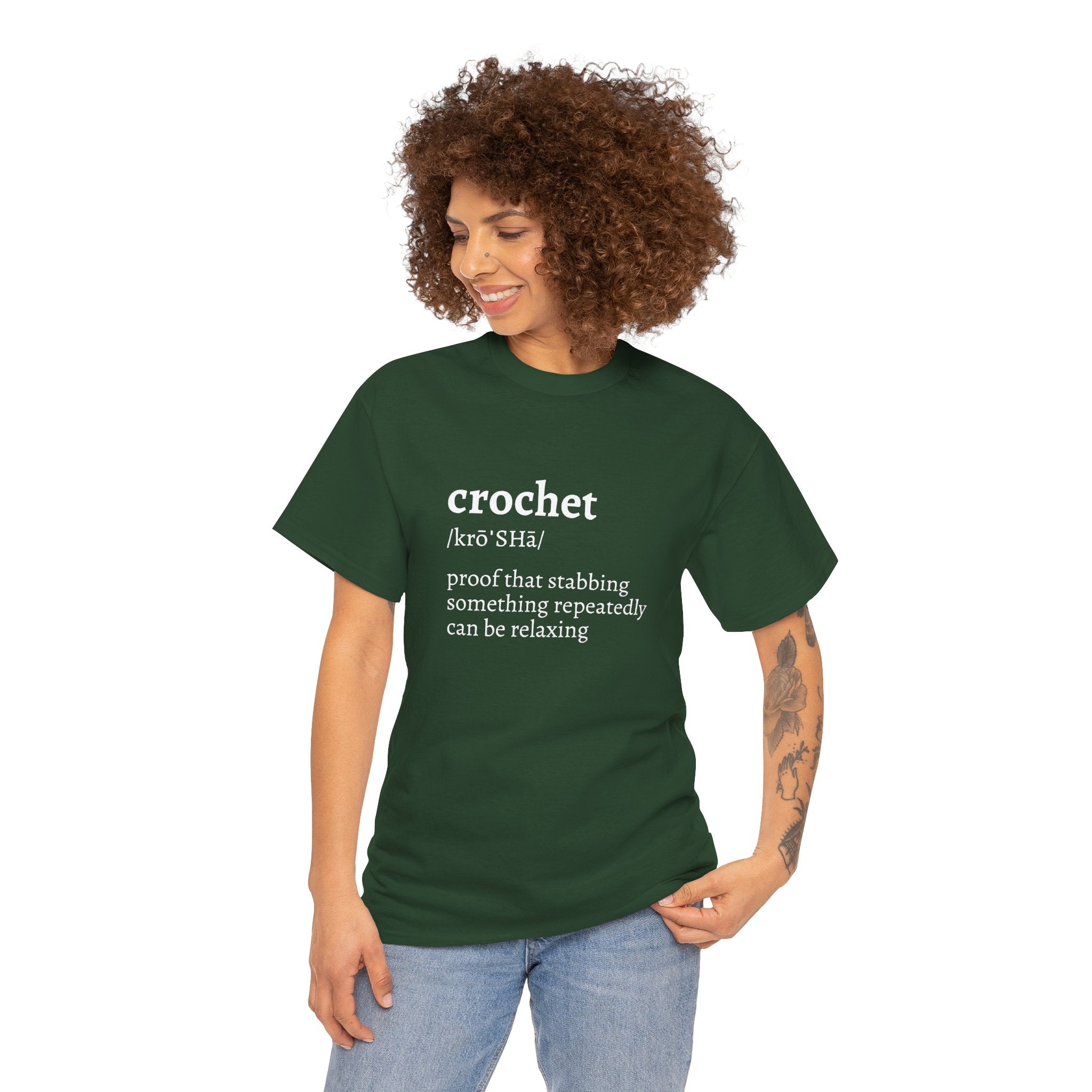 Crochet Definition Tee — "crochet /krōˈSHā/ proof that stabbing something repeatedly can be relaxing"
